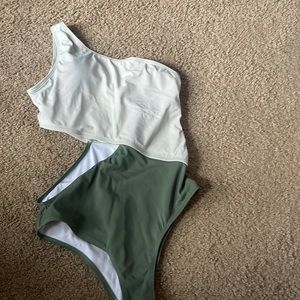 One piece bathing suit size medium green and light green